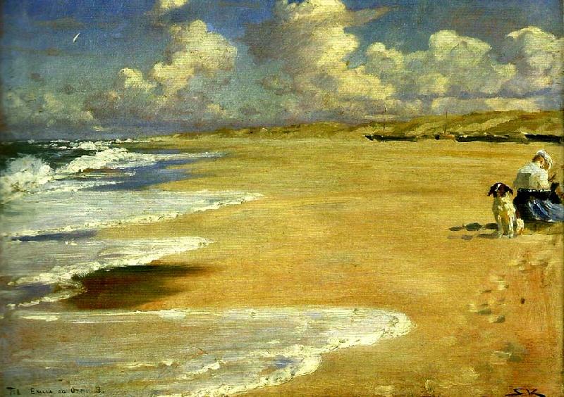 Peter Severin Kroyer marie kroyer malar pa stenbjerg strand France oil painting art